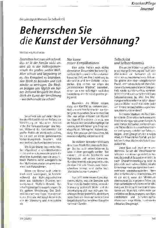 Vorschauseite 1: Beherrschen Sie die Kunst der Versöhnung? Der günstige Moment für Selbstkritik