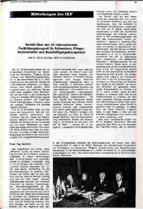 Vorschauseite 1: Bericht über den XI. Internationalen Fortbildungskongreß für Schwestern, Pfleger, Sozialarbeiter und Beschäftigungstherapeuten