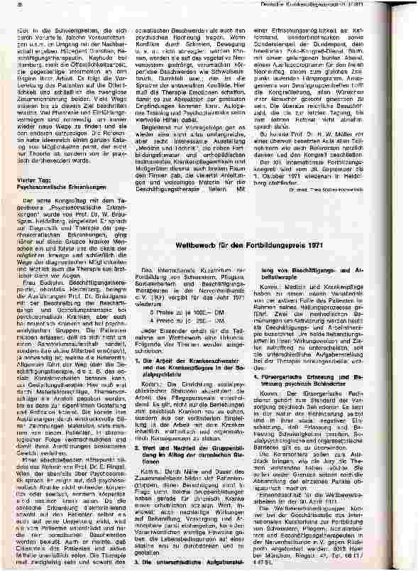 Vorschauseite 4: Bericht über den XI. Internationalen Fortbildungskongreß für Schwestern, Pfleger, Sozialarbeiter und Beschäftigungstherapeuten