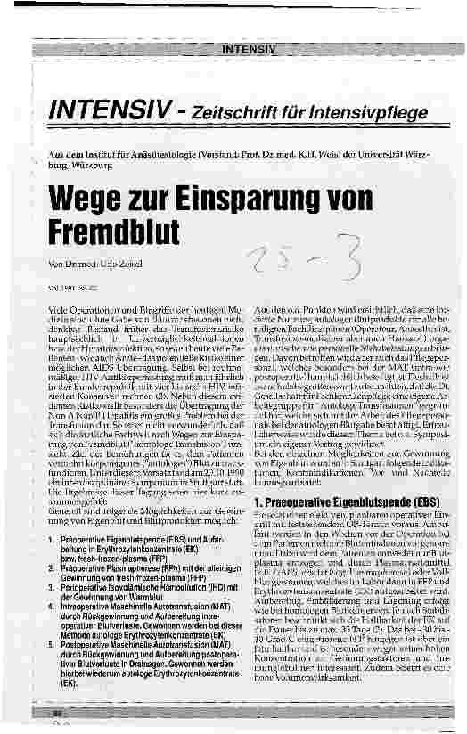 Vorschauseite 1: Wege zur Einsparung von Fremdblut