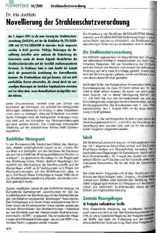 Vorschauseite 1: Novellierung der Strahlenschutzverordnung
