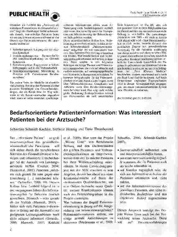 Vorschauseite 1: Bedarfsorientierte Patienteninformation: Was interessiert Patienten bei der Arztsuche?