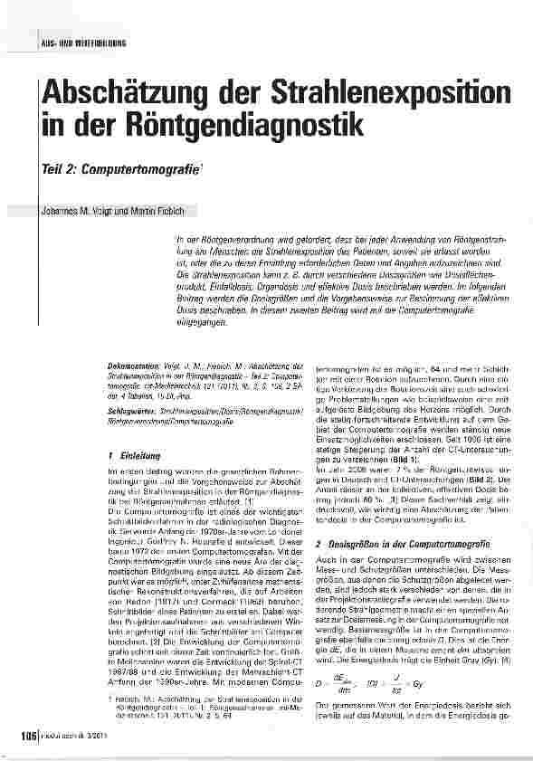 Vorschauseite 1: Abschätzung der Strahlenexposition in der Röntgendiagnostik Teil 2: Computertomografie