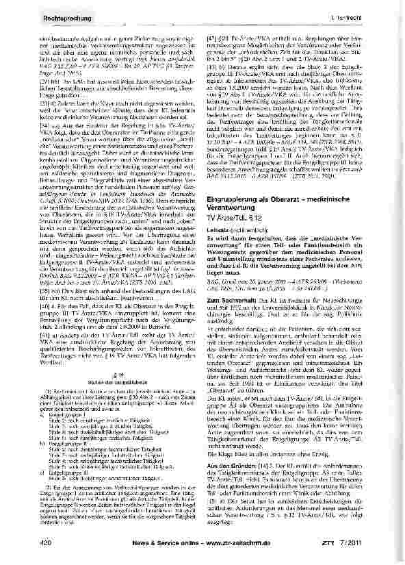 Vorschauseite 3: Eingruppierung eines OberarztesTarifvertrag für Ärztinnen und Ärzte an kommunalen Krankenhäusern im Bereich der Vereinigung der kommunalen Arbeitgeberverbände vom 17.8.2006 (TV-Är…