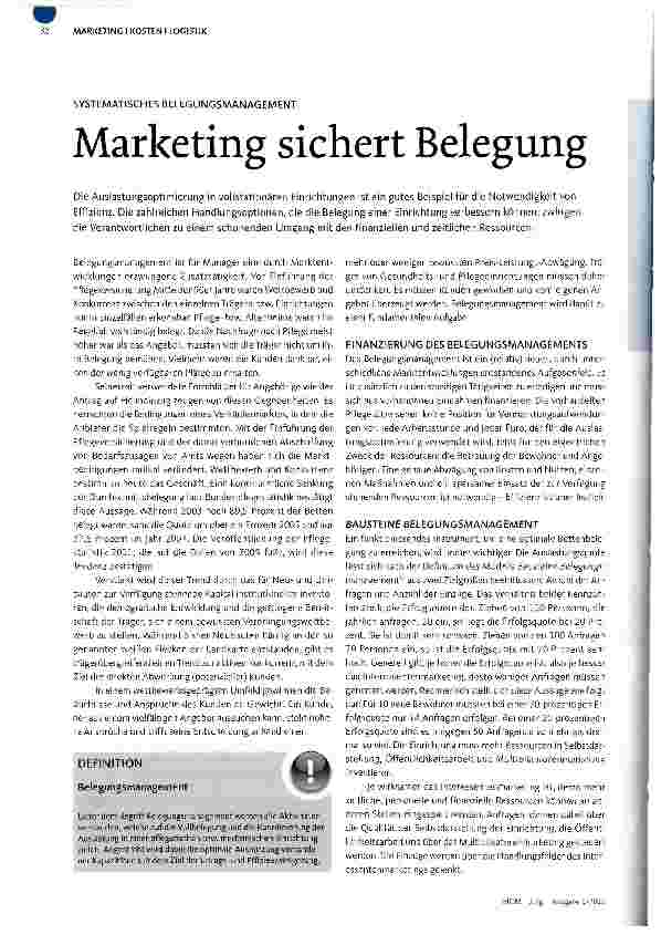 Vorschauseite 1: SYSTEMATISCHES BELEGUNGSMANAGEMENTMarketing sichert Belegung