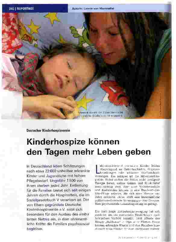 Vorschauseite 1: Deutscher KinderhospizvereinKinderhospize können den Tagen mehr Leben geben