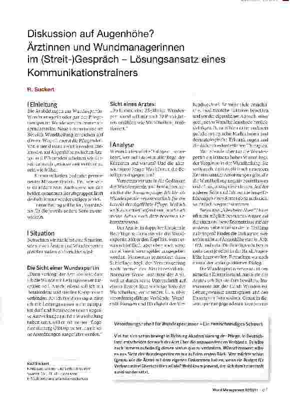 Vorschauseite 1: Diskussion auf Augenhöhe? Ärztinnen und Wundmanagerinnen im (Streit-)Gespräch - Lösungsansatz einesKommunikationstrainers