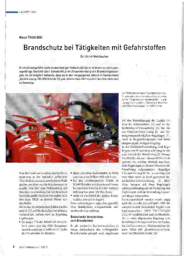 Vorschauseite 1: Brandschutz bei Tätigkeiten mit Gefahrstoffen
