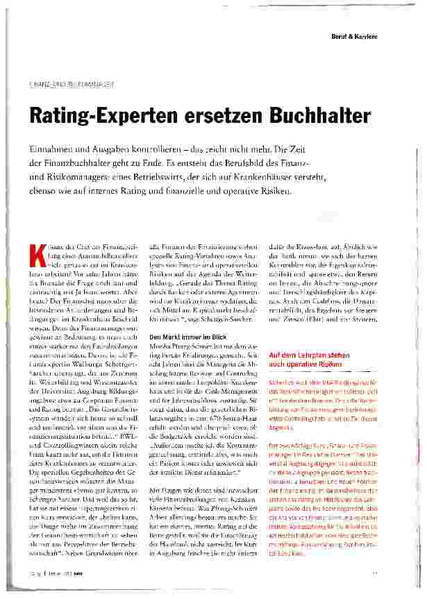 Vorschauseite 1: FINANZ-UND RiSIKOMANAGERRating-Experten ersetzen Buchhalter