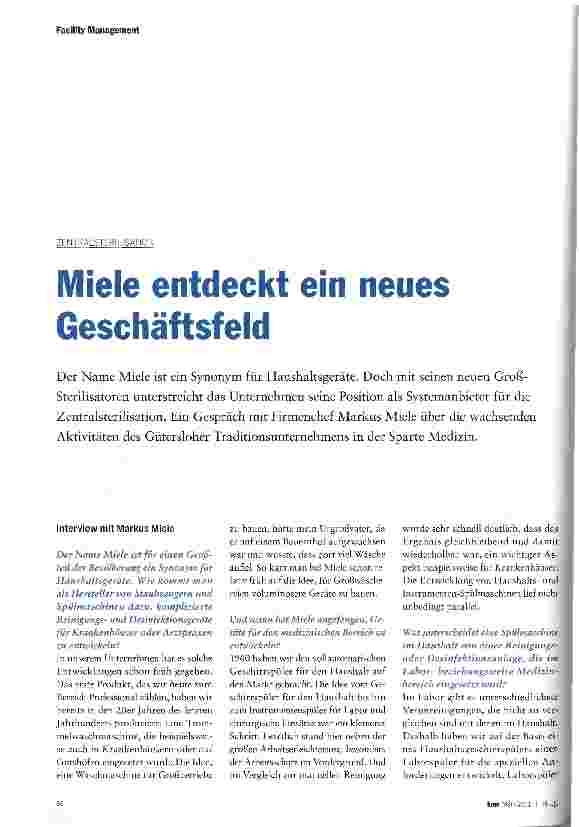 Vorschauseite 1: Miele entdeckt ein neues Geschäftsfeld