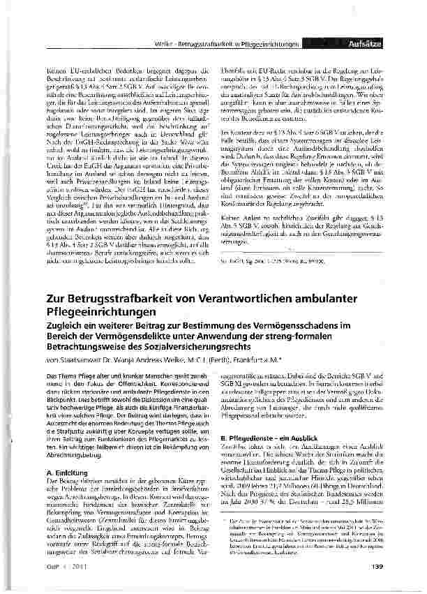 Vorschauseite 1: Zur Betrugsstrafbarkeit von Verantwortlichen ambulanter Pflegeeinrichtungen
