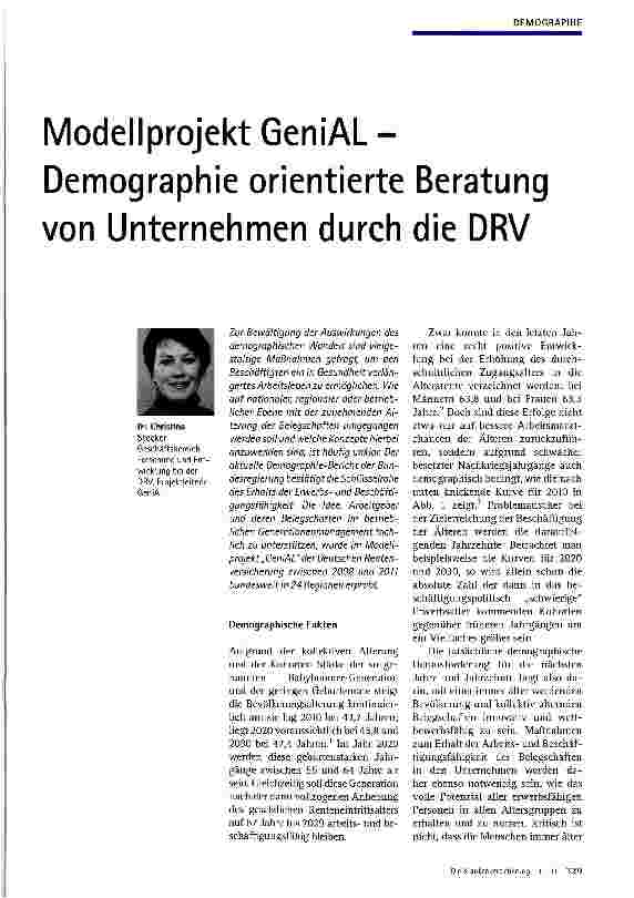 Vorschauseite 1: Modell projekt GeniAL -Demographie orientierte Beratung von Unternehmen durch die DRV