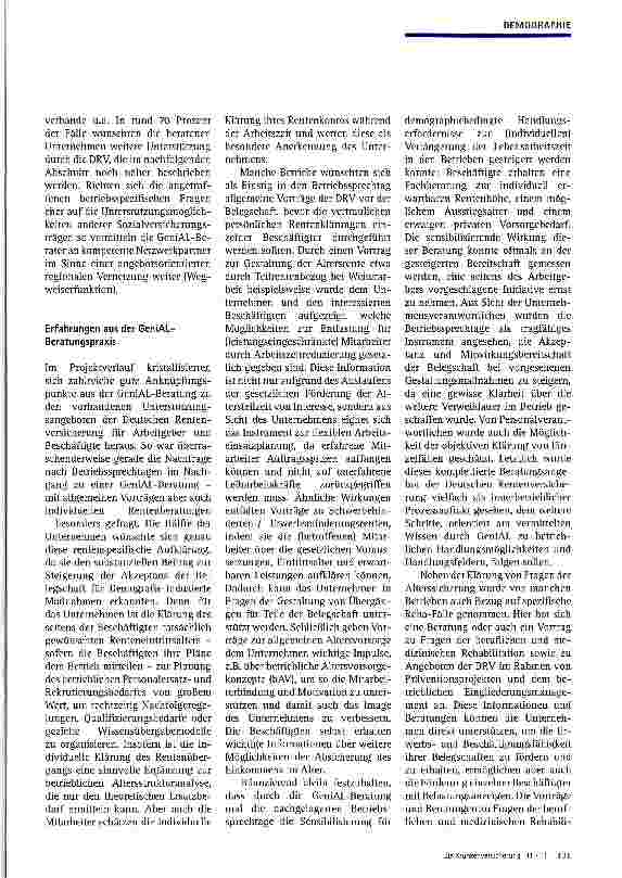 Vorschauseite 3: Modell projekt GeniAL -Demographie orientierte Beratung von Unternehmen durch die DRV