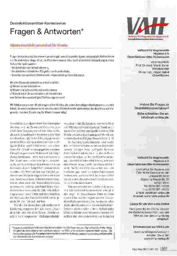 Vorschauseite 1: Desinfektionsmittel-Kommission Fragen & Antworten Händedesinfektionsmittel für Kinder