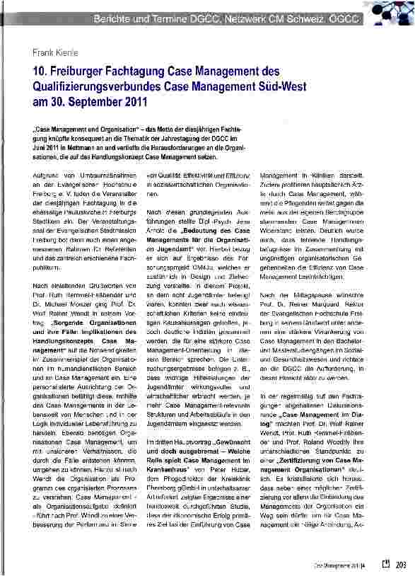 Vorschauseite 1: 10. Freiburger Fachtagung Case Management des Qualifizierungsverbundes Case Management Süd-West am 30. September 2011