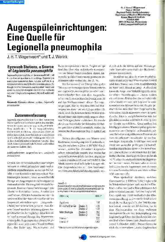 Vorschauseite 1: Augenspüleinrichtungen: Eine Quelle für Legionella pneumophila