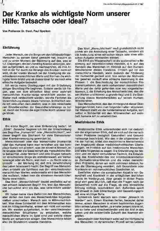 Vorschauseite 1: Der Kranke als wichtigste Norm unserer Hilfe: Tatsache oder Ideal