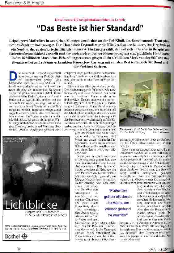 Vorschauseite 1: Das Beste ist hier Standard Knochenmark-Transplantationseinheit in Leipzig