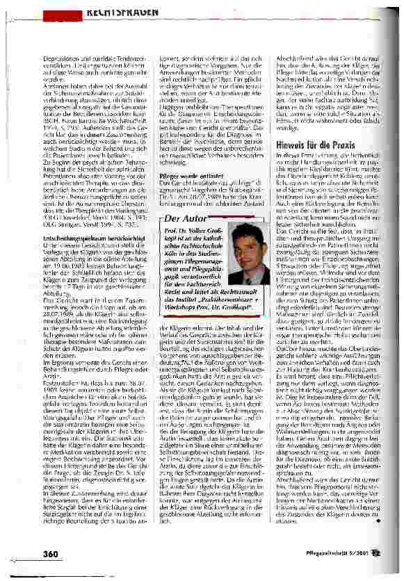 Vorschauseite 3: Bei Suizid sind nicht automatisch die Behandler schuld Urteil zu Umfang und Grenzen der ärztlichen Pflichten