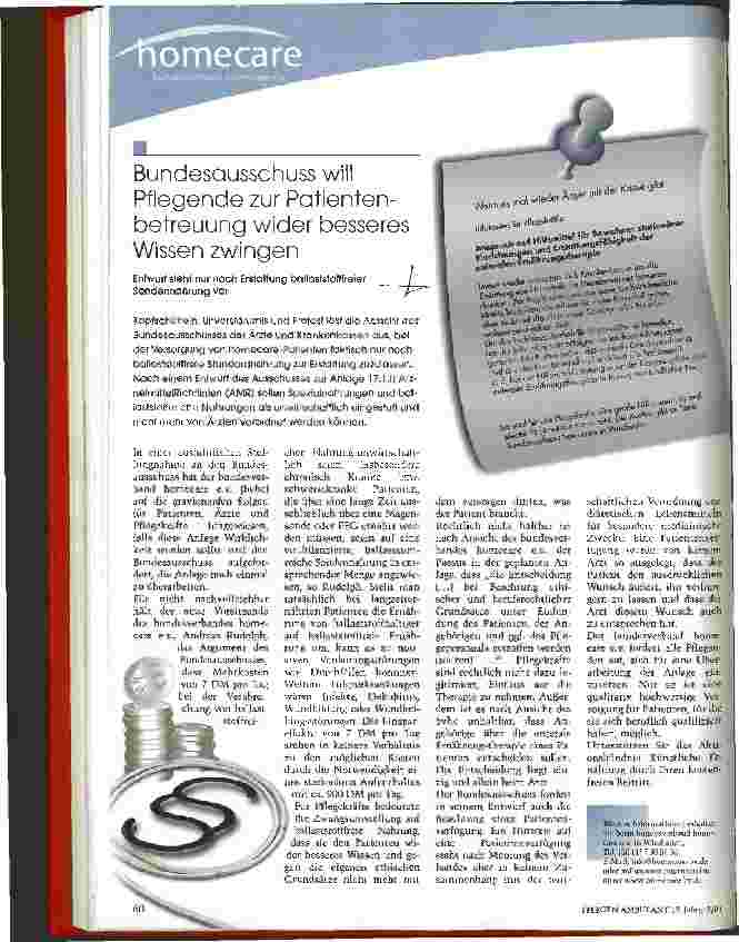 Vorschauseite 1: Bundesausschuss will Pflegende zur Patientenbetreuung wider besseres Wissen zwingen