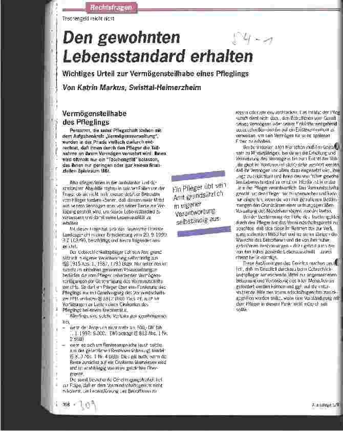 Vorschauseite 1: Den gewohnten Lebensstandard erhalten Wichtiges Urteil zur Vermögensteilhabe eines Pfleglings