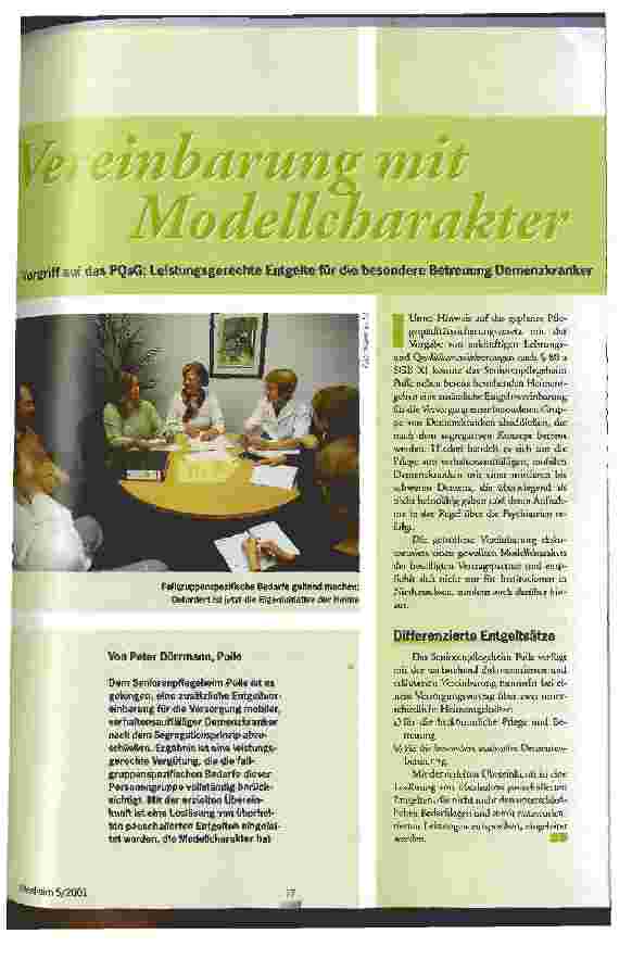 Vorschauseite 1: Vereinbarung mit Modellcharakter Vorgriff auf das PQsG: Leistungsgerechte Entgelte für die besondere Betreuung Demenzkranker