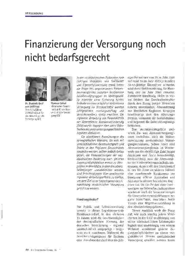 Vorschauseite 1: Finanzierung der Versorgung noch nicht bedarfsgerecht