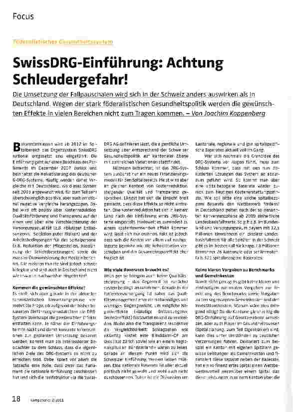 Vorschauseite 1: SwissDRG-Einf ührung: Achtung Schleudergefahr!