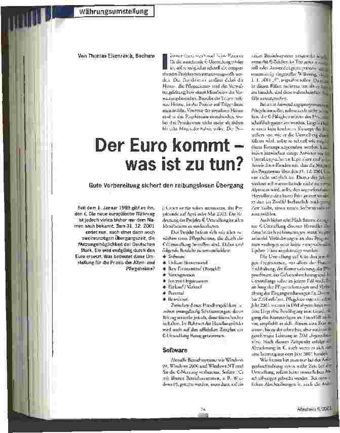 Vorschauseite 1: Der Euro kommt - was ist zu tun?
