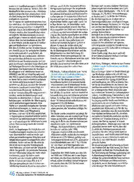 Vorschauseite 2: 3. Kasseler Symposium für Krankenhaushygiene 26.-27. Januar 2001, Rotenburg/Fulda