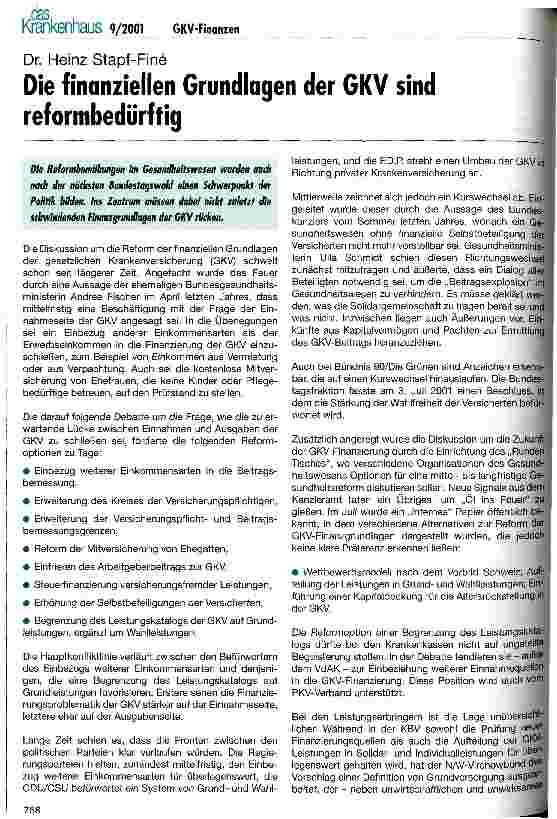 Vorschauseite 1: Die finanziellen Grundlagen der GKV sind reformbedürftig