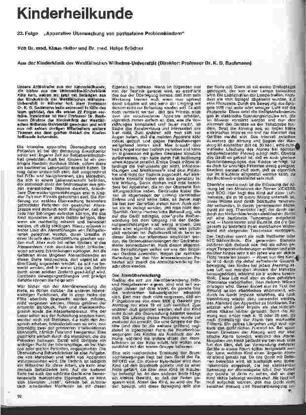 Vorschauseite 1: Kinderheilkunde 23. Folge: Apparative Überwachung von postnatalen Problemkindern