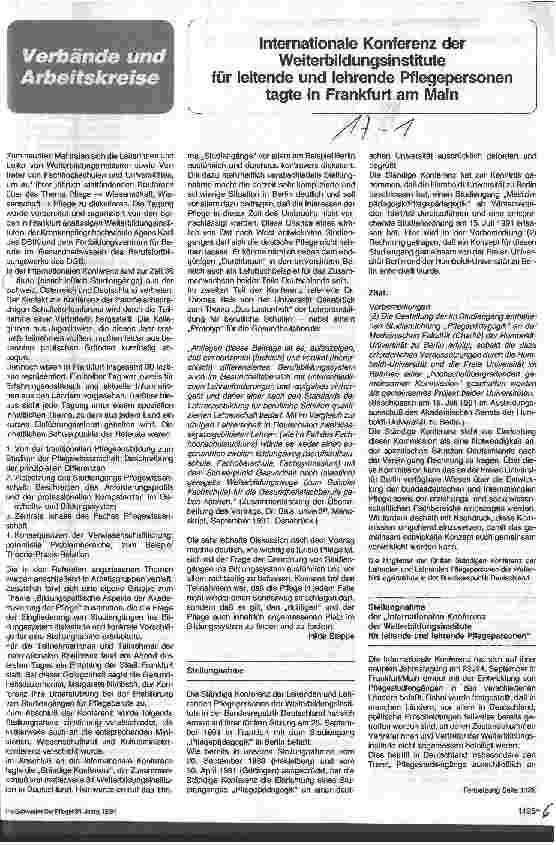 Vorschauseite 1: Internationale Konferenz der Weiterbildungsinstitute für leitende und lehrende Pflegepersonen tagte in Frankfurt am Main