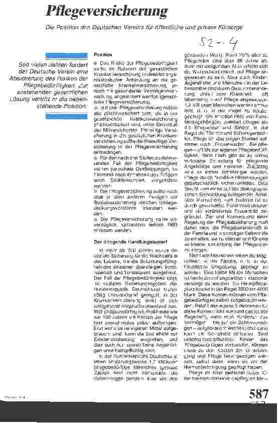 Vorschauseite 1: Pflegeversicherung - Die Position des Deutschen Vereins für öffentliche und private Fürsorge
