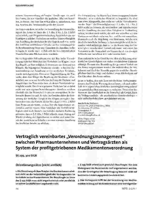 Vorschauseite 1: Vertraglich vereinbartes „Verordnungsmanagement zwischen Pharmaunternehmen und Vertragsärzten als System der profitgetriebenen Medikamentenverordnung