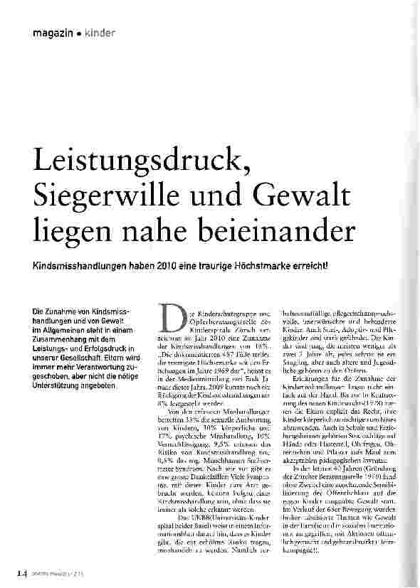 Vorschauseite 1: Leistungsdruck, Siegerwille und Gewalt liegen nahe beieinander