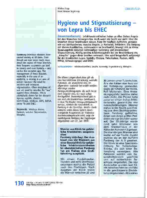 Vorschauseite 1: Hygiene und Stigmatisierung -von Lepra bis EHEC