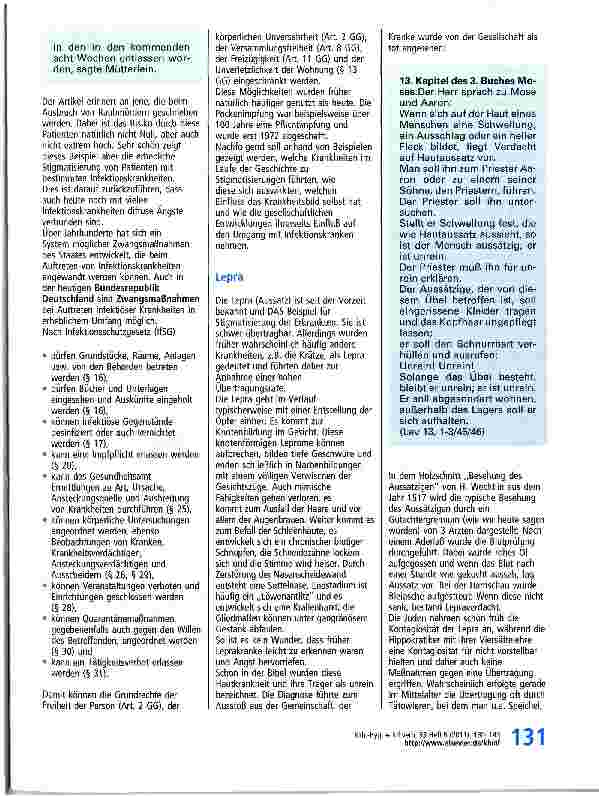 Vorschauseite 2: Hygiene und Stigmatisierung -von Lepra bis EHEC