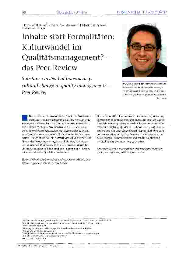 Vorschauseite 1: Inhalte statt Formalitäten: Kulturwandel im Qualitätsmanagement? -das Peer Review
