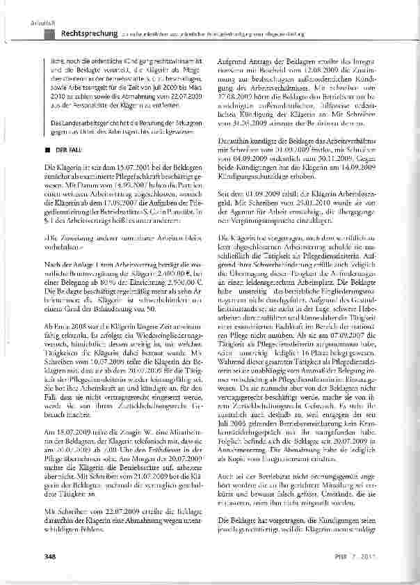 Vorschauseite 2: Zur außerordentlichen bzw. ordentlichen Arbeitgeberkündigung einer Pflegedienstleitung