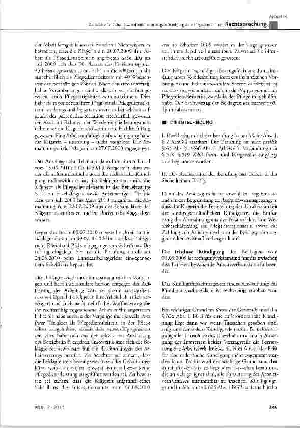 Vorschauseite 3: Zur außerordentlichen bzw. ordentlichen Arbeitgeberkündigung einer Pflegedienstleitung