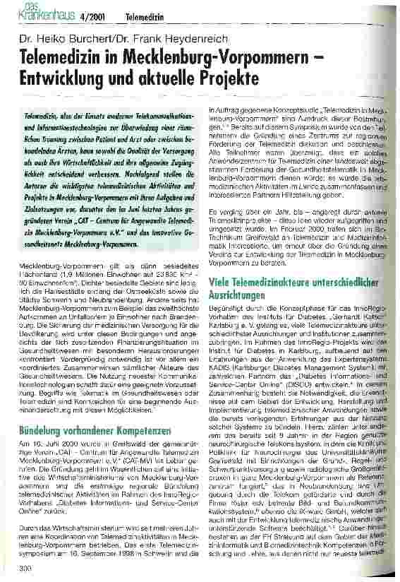 Vorschauseite 1: Telemedizin in Mecklenburg-Vorpommern - Entwicklung und aktuelle Projekte