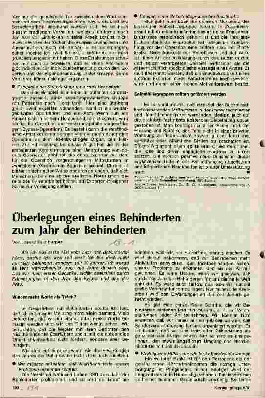 Vorschauseite 1: Überlegungen eines Behinderten zum Jahr der Behinderten