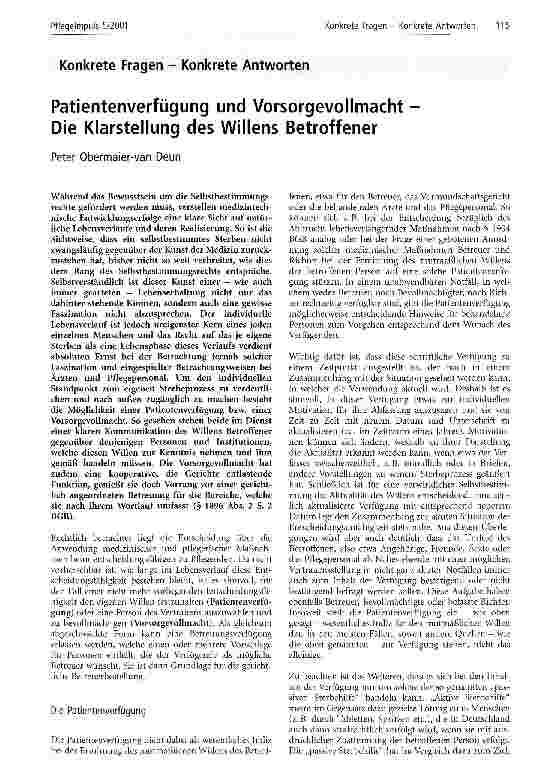 Vorschauseite 1: Patientenverfügung und Vorsorgevollmacht Die Klarstellung des Willens Betroffener