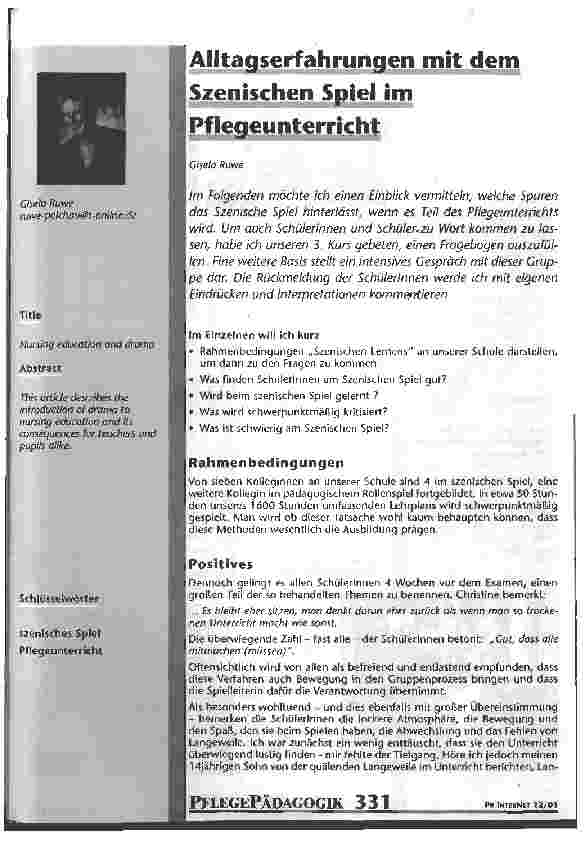 Vorschauseite 1: Alltagserfahrungen mit dem Szenischen Spiel im Pflegeunterricht