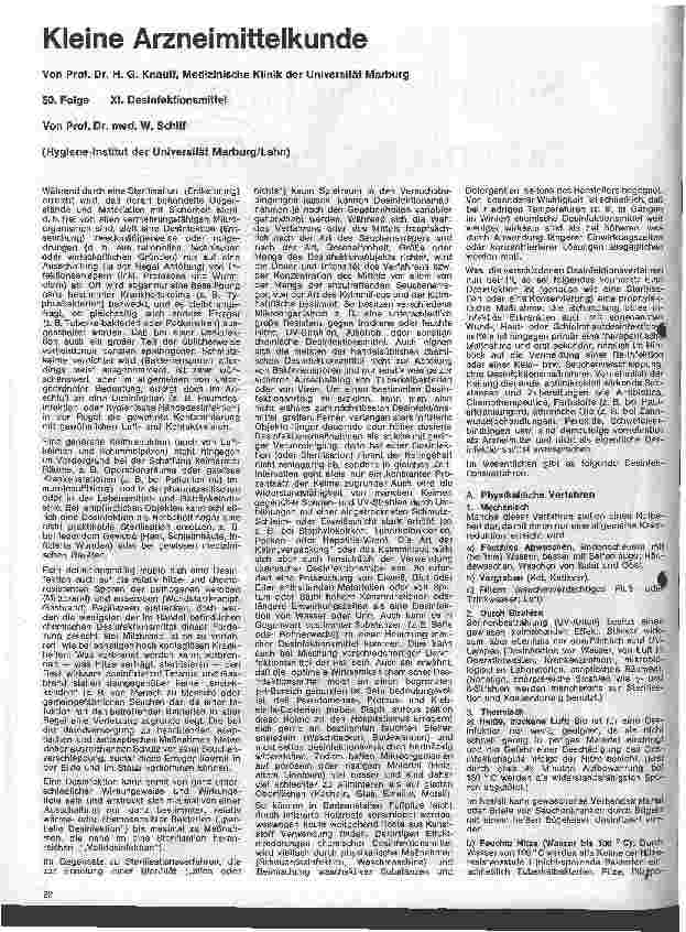 Vorschauseite 1: Kleine Arzneimittelkunde 50. Folge: XI. Desinfektionsmittel