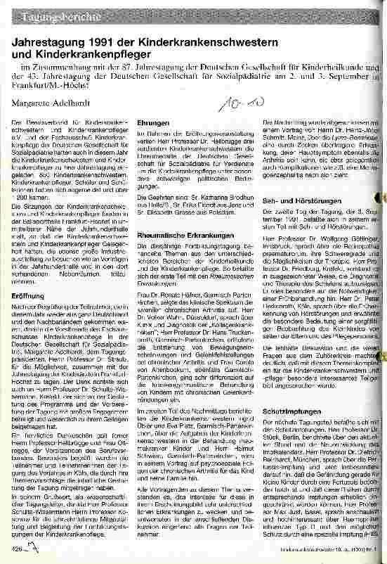 Vorschauseite 1: Jahrestagung 1991 der Kinderkrankenschwestern und Kinderkrankenpfleger