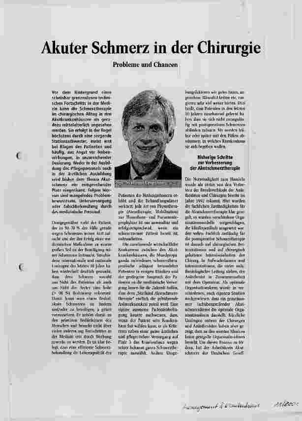 Vorschauseite 1: Akuter Schmerz in der Chirurgie Probleme und Chancen