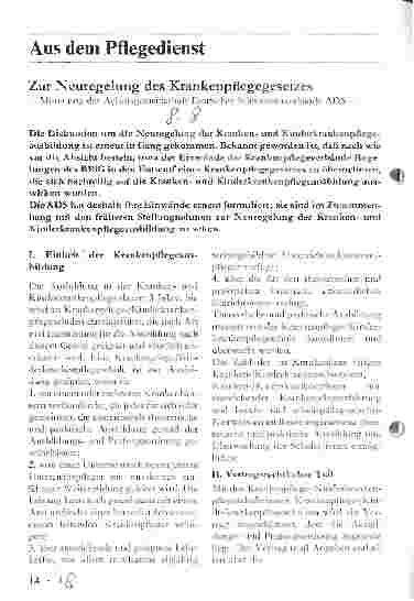 Vorschauseite 1: Zur Neuregelung des Krankenpflegegesetzes