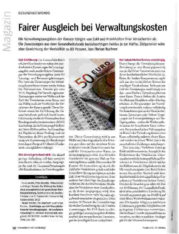 Vorschauseite 1: GESUNDHEITSFONDSFairer Ausgleich bei Verwaltungskosten